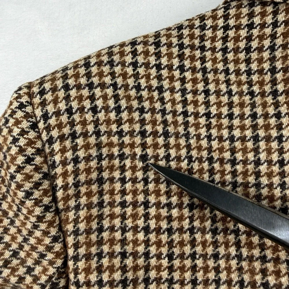 Vtg Lynton Sport Coat Tweed Blazer Mens 40R Check Houndstooth Wool Brown Black